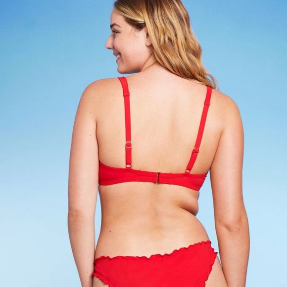 Shade & Shore Underwire Bikini Top & Ruffle High Leg Cheeky Bottom - Red - Picture 2 of 10